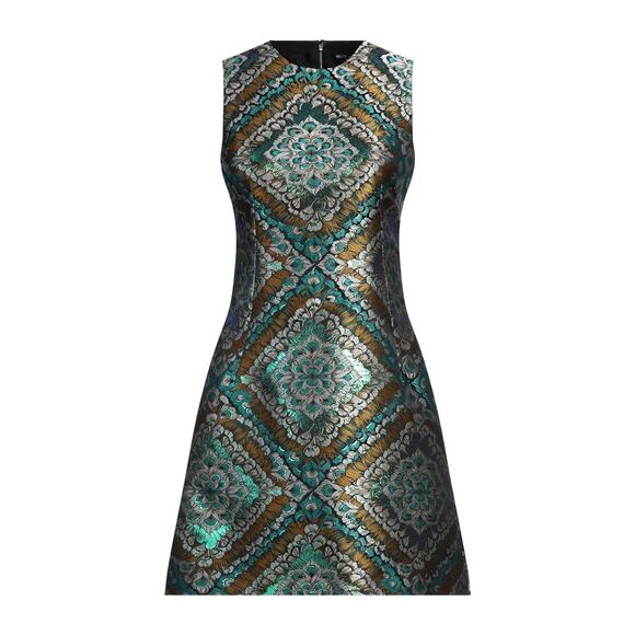 DOLCE & GABBANA Green Metallic  Jacquard Sleeveless Mini Dress 46 XL - Picture 4 of 7